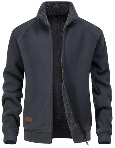 CoXuantion Veste Hiver Polaire Homme Col montant Chaude Veste Légère Coupe-vent Manteau avec poches zippées Manteau de Randonnée pour course loisirs XXL,Gris