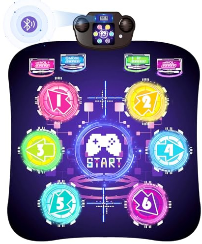 Tapis de danse pour enfants à partir de 3, 4, 5, 6, 7, 8, 9, 10, 11, 12 ans, avec 6 touches LED et Bluetooth, jouet, cadeau pour filles, garçons, anniversaire, Noël, fonctionne avec piles (sans piles)