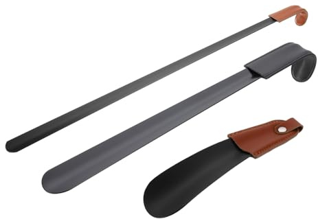 6 tum, 17 tum, 31 tum skohornset, 3 st rostfritt stål Läder böjt handtag skohjälp, metall skohorn for kvinnor män Vuxna seniorer stövlar, svart