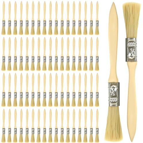 PINGEUI 70 PCS 0.5 Inch/10mm Chip Paint Brushes, Wooden Handle Paint Brush Set, Half Inch Paintbrush Decorating for Touch up Painting Wall Furniture Cabinets Fences Home DIY