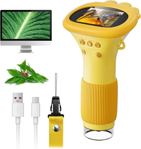 Microscopio digitale 1000 x ingrandimento per bambini con schermo IPS da 2,0 pollici, ricaricabile | elettronico con 8 luci a LED - regalo per compleanno, Natale/Capodanno (arancione)