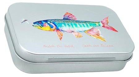 Haodream Caja de metal para cebo de pesca con mosca, caja organizadora para pesca con mosca, cebo al aire libre, accesorios de herramientas, almacenamiento duradero y caja organizadora para pesca con