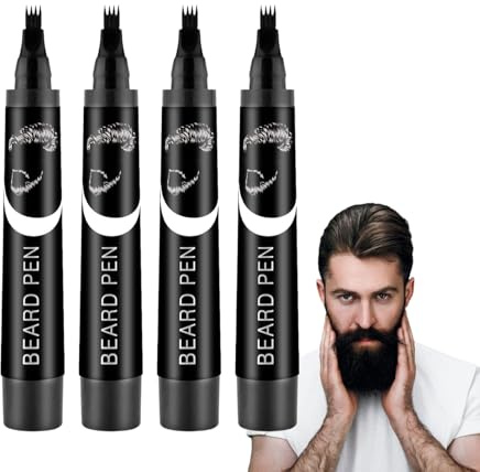 4PCS Beard Pencil Filler for Men, Black Beard Pen for Define & Sharpen Hair, Beard Thickener & Eyebrow Colour,Waterproof, Long Lasting, Natural