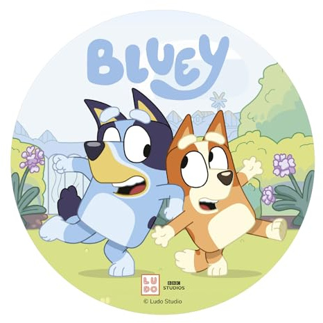 dekora – Decorazione per Torte di Compleanno Bluey, Cialda per Torta con Bingo e Bluey 20 cm, Ostia Commestibile per Torte di Compleanno Bambini, Senza Zucchero, Senza Lattosio - Adatto ai Vegetariani