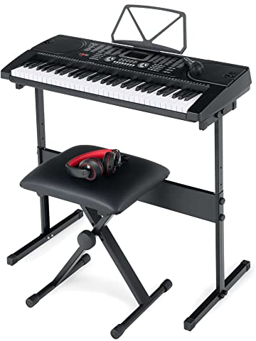 McGrey SK-6100 Keyboard Super Kit - Einsteiger-Instrument mit 61 Tasten - 255 Klänge und Begleitrhythmen - Lernfunktionen - inklusive Keyboardtisch, Hocker, Mikrofon und Kopfhörer - schwarz