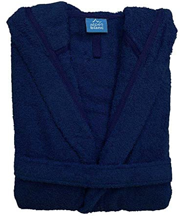 Alpes Blanc - Peignoir de Bain Capuche Hommes et Femmes - 100% Coton 450g/m² - Séchage Rapide, Absorbant et Toucher Doux - Bleu Marine - Taille XL