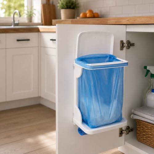 REPLOOD Pattumiera Snella 10 Litri Bianca da Appendere | Cestino Portarifiuti Sospeso Salvaspazio | Contenitore per Rifiuti Cucina, Bagno e Ufficio | Dimensioni 28 x 16 x 40 cm