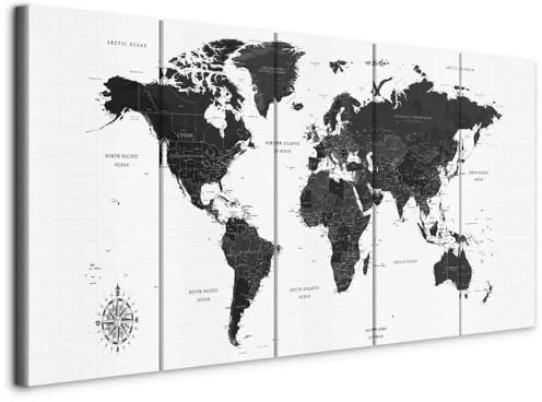 artgeist Acoustic Canvas Wall Art World Map 90x35 in - 5pcs Picture with Acoustic Foam Sound Print Artwork Room Acoustics Soundproofing k-A-0422-b-m