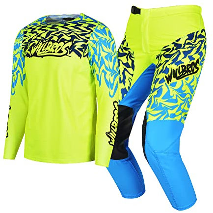 Willbros Gioventù Combinazione di Pantaloni in Jersey MX Set di Attrezzi da Motocross Fuori Strada Bicicletta Sporca ATV Motociclo Ragazzi Ragazze Verde Blu YXL