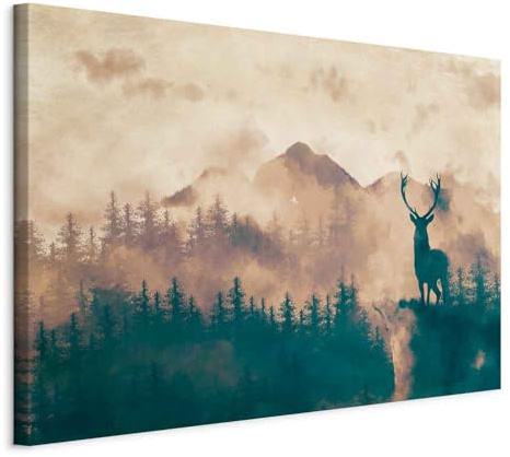 artgeist Acoustic Canvas Wall Art Print Deer 35x24 in - 1pcs Picture with Acoustic Foam Sound Print Artwork Room Acoustics Soundproofing Montanas Forest Landscape Animals Nature c-A-0210-b-a