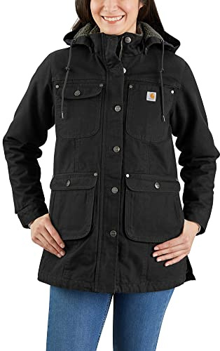 Carhartt Giacca da donna Relaxed Fit – Giacca isolata in cotone con cappuccio rimovibile, Nero , S