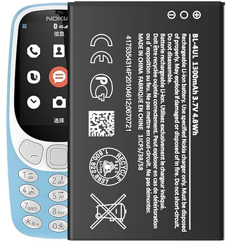 Batteria agli ioni di litio compatibile con Nokia BL-4UL, BL-4WL 1300 mAh (3,7 V) per Asha 225, 3310, 3310 3G, modello 2017