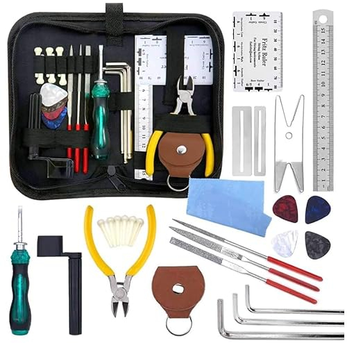 27Pcs Guitar Repair Tool Kit Guitars Repairing Set Guitar Maintenance Cleaning Care Kit Acoustic Ukulele Mandolin Banjo Guitars Setup Complete Guitar Tool Set Hex Spanner Strings Organizer Tools Set