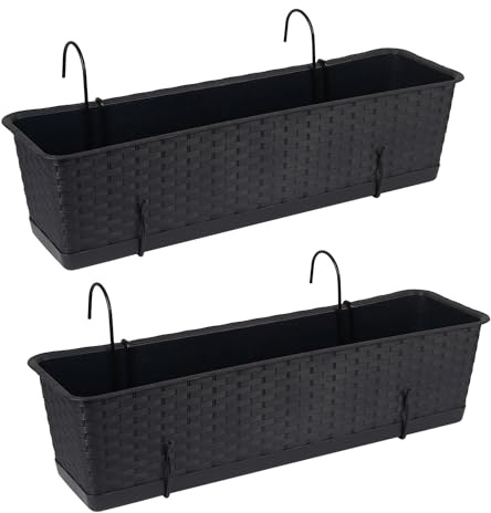Tymar Blomlåda balkong med hållare, balkonglåda, 2 stycken, rotting, växtlåda av plast ((2-pack) antracit, 70 cm)