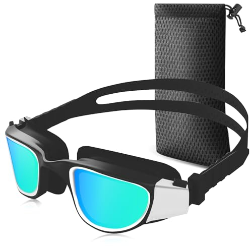 RISEOFLE Lunette Piscine Adulte, Lunettes de Natation Unisexes pour Homme et Femme, Lunette Avec Protection Antibuée et Anti-UV - Noir non polarisé