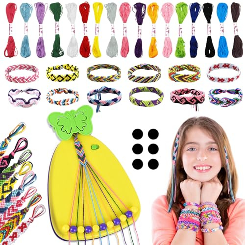 FORMIZON Kit Bracelet Fille, Kit de Fabrication de Bijoux, D'artisanat de Bracelet D'amitié avec Planches Tissées et 17 Couleurs de Fil, Kit de Fabrication de Bracelets Kit pour Filles 6-12 Ans