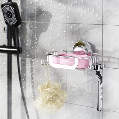 TAILI Seifenschale mit Ablauf für Badezimmer, MAX Halten 5 KG, Edelstahl Seifenschalen ohne Bohren, Seifenhalter Wandmontage, Seifenhalter mit Saugnapf für Dusche, Küche Schwammhalter, Silber