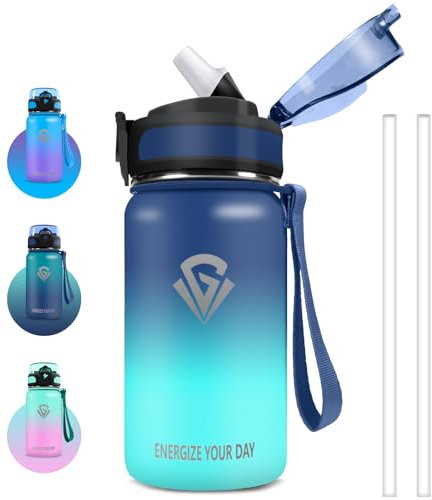 Grsta Borraccia Termica, 500ml Borraccia Bambini, Borraccia con Cannuccia Senza BPA, 18/8 Borraccia Termica Acciaio Inox, Isolato Sottovuoto, Borraccia per Bevande Calde, Fredde, Scuola, Uffici