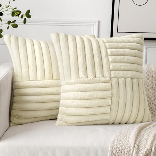 MIULEE Weihnachten 2er Set Plüsch Kissenbezug 40x40 Beige Weiche Künstliche Pelz Kissenhülle Zierkissenbezug Dekokissen Sofakissen Dekor für Sofa Couch Schlafzimmer Zuhause