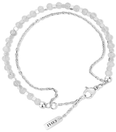 COAI Pulsera de Piedra de Luna para Mujer, Pulsera de Cuentas Doble Capa con de Cadena de Acero para Mujer