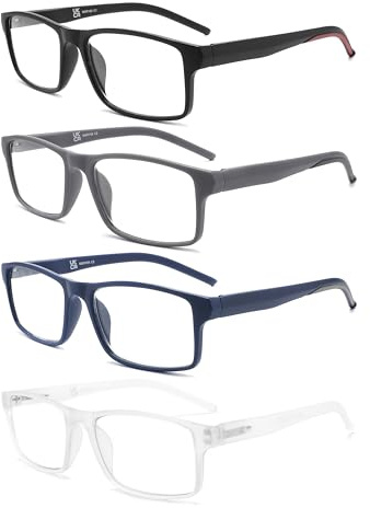 HEEYYOK 4Pack Gafas de Lectura Hombres Lectores Luz Azul Bloqueo para Mujeres y Hombres,Anti Glare/Eye Strain Filtro UV,Marco Rectangular Cómodo Primavera Bisagra Gafas 1.50