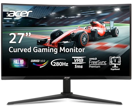 acer Nitro 27 Inch 1500R Curved Zero-Frame Full HD (1920 x 1080) Gaming Monitor | AMD FreeSync Premium | Up to 280Hz Refresh | 1ms VRB | One Display Port 1.4 and Two HDMI 2.0 Ports | XZ270