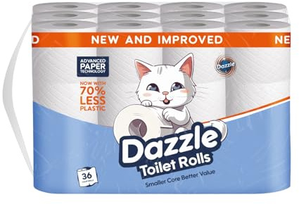 Dazzle 2-Ply Soft Toilet Rolls - New & Improved, Smaller Core for Better Value, Premium Quality Bathroom Tissue - 36,72,108,144 Rolls (36 Rolls)