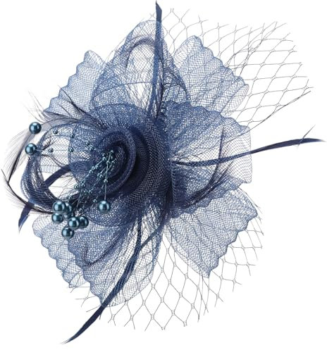 DRESHOW Fascinator Hüte für Damen Pillbox Hut mit Schleier und Gegabelten Clip Cocktail Tea Party Kopfbedeckung