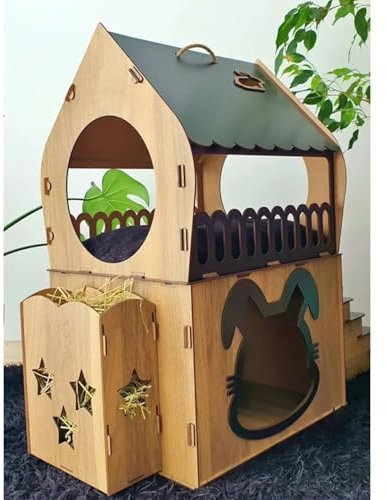 Tierhaus XL – Zweistöckiges Kaninchenhaus aus Holz mit Rampe – Ideal für Kleintiere – Indoor geeignet