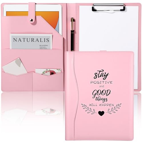 Marspark Pink Padfolio with Clipboard Folder Binder Pad Holder PU Leather Clipboard for A4 Letter Size Notepad Writing Pad for Women School Office Business Meeting