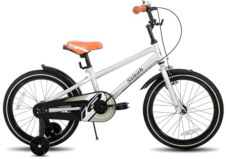 STITCH Vélo vintage 18 pouces pour enfants de 6 à 8 ans, vélo pour enfant avec stabilisateur et support, Argent STITCH Vintage 18 pouces