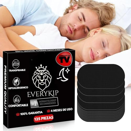 EveryKip ® PACK AHORRO 125 Tiras Bucales Para Dormir Antironquidos | Máximo Rendimiento | Adhesivo Hipoalergénico| Mouth Tape For Sleeping | Cintas Tapabocas | Parches Para Boca Cerrada