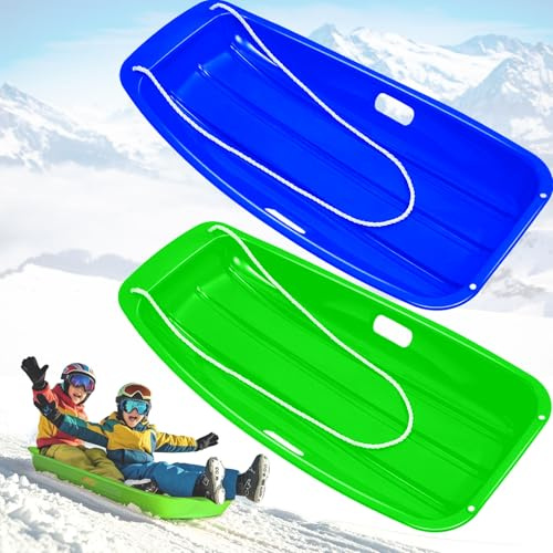 Vilupvie Schlitten Bob Schlitten Kinder mit 2 Zugseil, 89 cm Bob Schlitten Erwachsene zum Rodeln mit Handgriffe für Unisex Kinder Erwachsene Wintersport