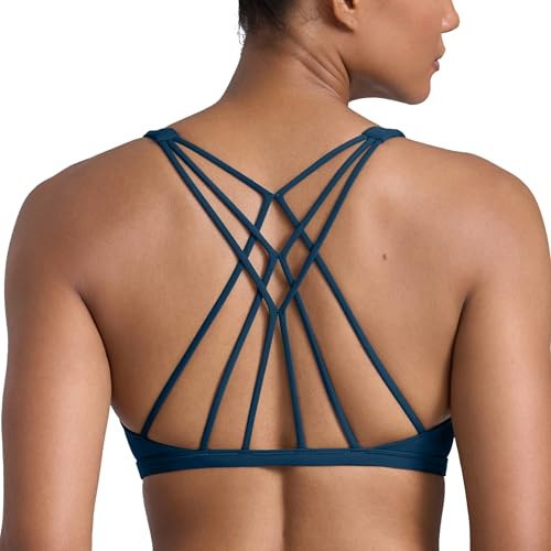 CRZ YOGA Donna Reggiseno Sportivo Yoga Imbottite Rimovibili Multi Strap Nave Francese L