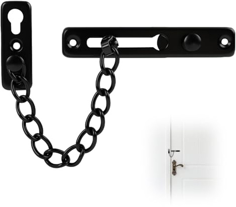 Door Chain, Chain Lock, Stainless Steel Door Chain Locks with Safety Spring, Black Stainless Steel Chain for Safety Lock with Push Closure Chain for Front Door Internal Chain and Anti-Theft Protection