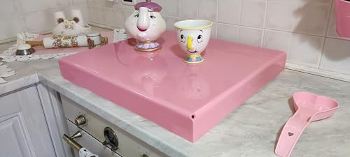 Coprifornelli in Plexiglass Trasparente o Colorato | Copertura Piano Cottura | Protezione su Misura – Versione Classica (Rosa, Fascia 3 – da 58 a 60 cm)