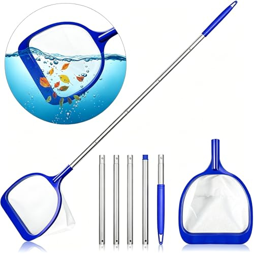 Pool Kescher, 146 cm Poolkescher Fein mit Teleskopstange, Kescher Pool Feinmaschig, Skimmer Pool Netz Teichkescher Poolreinigung für Schwimmbad,Teich,Algen & Bestway Pool,Whirlpool,Spa,Aufstellpool