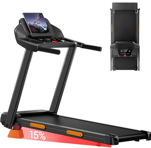 LONTEK Tapis de Course Pliable Inclinable 15%,12km/h | 3.0CV Tapis de Marche Pliable Inclinable ,Treadmill Walking Pad Affichage LED, Accoudoirs MAX 136KG
