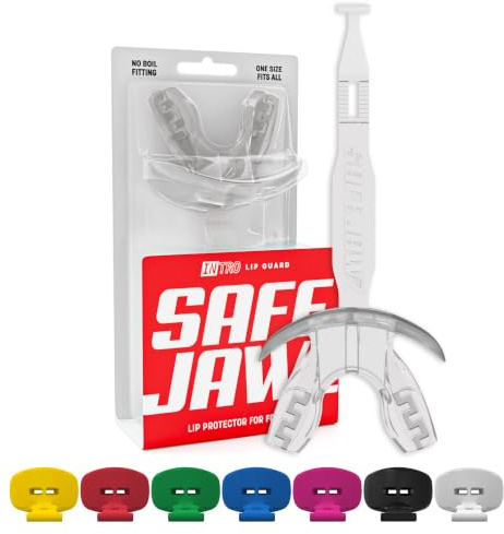 SAFEJAWZ Clear Football Mouth Guard, Sports Lip Guard with Connected Strap | One Size, Adult & Junior Breathable Lip Protector with Strap, American Football & Lacrosse