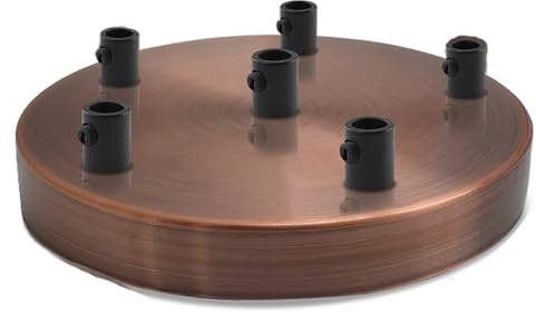 LEDSone Industrial 6 Out Rosone Plafoniera Soffitto Kit Luce Baldacchino 120mm per Lampada a Sospensione Plafoniera Lampada da Parete Lampadario, Rame 6 Fori con Staffa Piastra Soffitto.