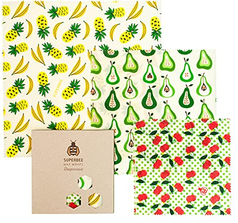 SUPERBEE Beeswax Wrap for Food, Set of 3 Bees Wax Wraps, Reusable Bees Paper for Wrapping Vegetables, Cheese, Bowl Covers and Sandwich Wrapping, Beeswax Food Wraps - Classic (Fruit Punch)