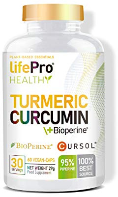 Life Pro Turmeric Curcumin +Bioperine 60 Vcaps – Cúrcuma orgánica Turmeric con BioPerine® para ayudar a la flora intestinal y enzimas digestivas – Curcumina 2.1% y piperina