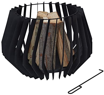 Relaxdays Feuerkorb mit Schürhaken, runde Feuerschale, HxD: 40x60 cm, modernes Design, Garten & Terrasse, Stahl, schwarz