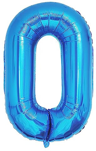 Ponmoo 40 Pouces Foil Ballon Chiffre 0 Bleu (101cm), Gonflable Hélium ou Air, Géant Numéro 0-9, 10-29, 30-100, Grand Ballons pour Mariage, Décoration de Fête d'anniversaire