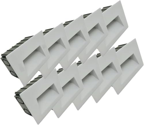 Kit 10 Faretto segnapassi da esterno lampada da muro IP65 LED 5w 300 Lumen ad incasso per scatola cassetta 503 (INCLUSA) scale giardino viale gradini (Bianco, kit 10 luce naturale 4000)