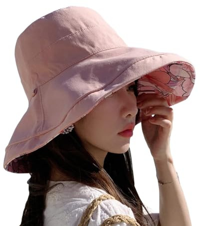 Lziizl Reversible Bucket Hat Women UV Sun Protection Wide Brim Fisherman Hat Summer Beach Travel Cap