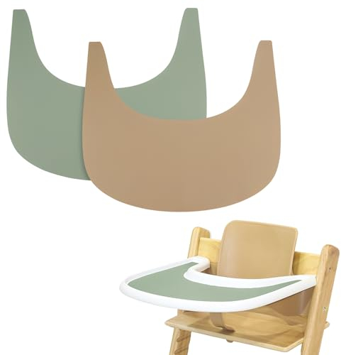 High Chair Placemat, 2 Pieces Durable High Chair Placemat Silicone, for Tripp Trapp High Chair Accessories, Suitable for StokPG-01ke Tripp Trapp High Chair Tray (Khaki/Green)