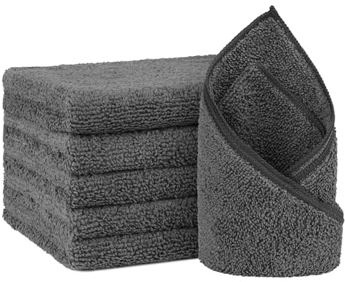 Orighty Paquete de 6 toallas de mano grises – Toallas de microfibra de secado rápido y absorbentes, 16 x 28 pulgadas – Toalla de yoga gris ligera y fina – Toalla de camping multiusos para spa, hotel y