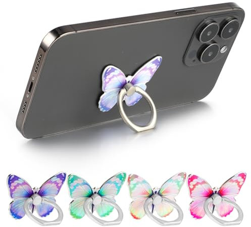 4 unidades de soporte para dedos con rotación de 360°, Ymapinc para teléfono móvil, anillo de mariposa, estético, anillo para teléfono móvil, anillo para la mayoría de smartphones (4 colores)