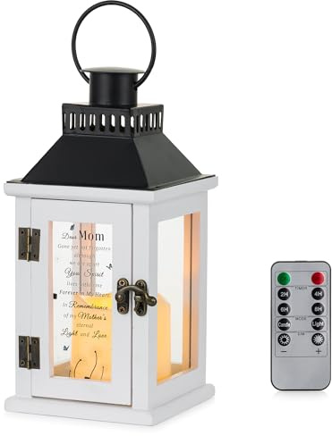 Staymoment Regalos conmemorativos por la pérdida de mamá, faroles conmemorativos, regalos de condolencias por la pérdida de un ser querido con vela LED, linterna funeraria blanca de duelo con control